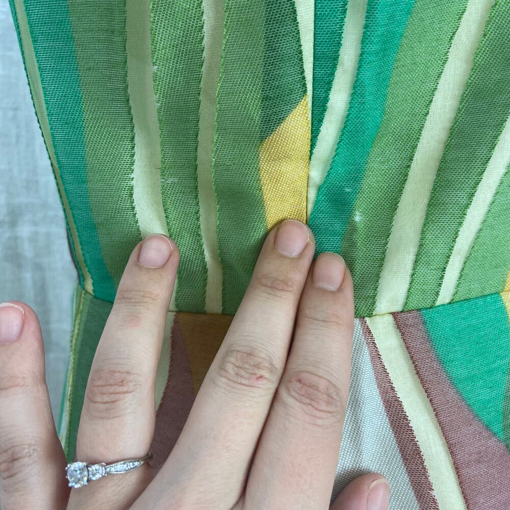 Kay Unger Cocktail Dress Size 8 Green‎ Brown Abstract Linen Blend Semi Formal - Picture 6 of 15